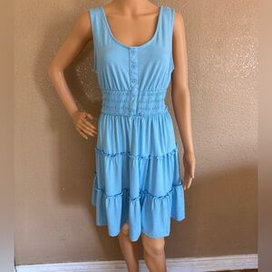 Chic Blue Sleeveless Tiered Dress